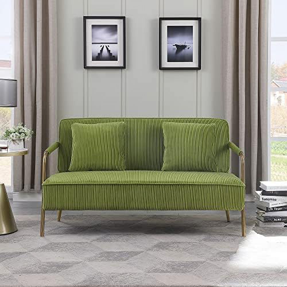55" Pleated Velvet Loveseat Sofa with 2 Throw Pillows and Gold Metal Legs F484699