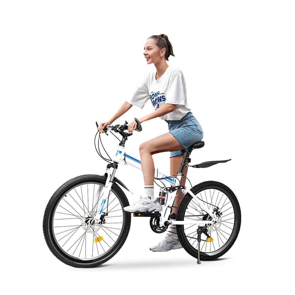 Folding Bike 21-speed Blue & White E258232